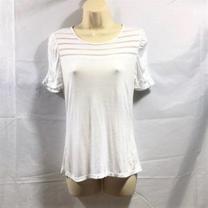 INC International Concepts Womens Top Size P/M Striped Sheer Petite Casual White